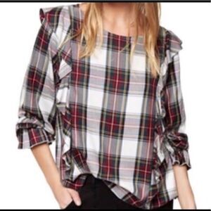 NEW! Sanctuary Tartan Plaid Top with Ruffles Red/White Size XS